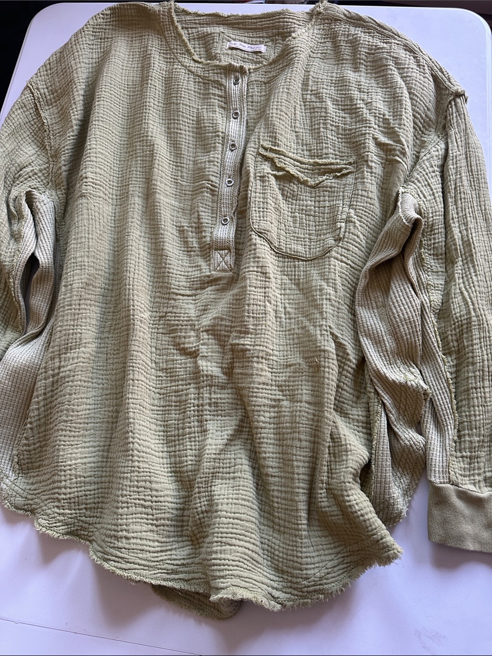 We The Free Olive-Green Waffle Henley Long Sleeve